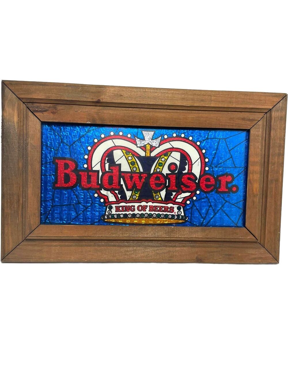 Vintage Budweiser King Of Beers Foil Crown Faux Stained Glass Bar Bud Beer Sign